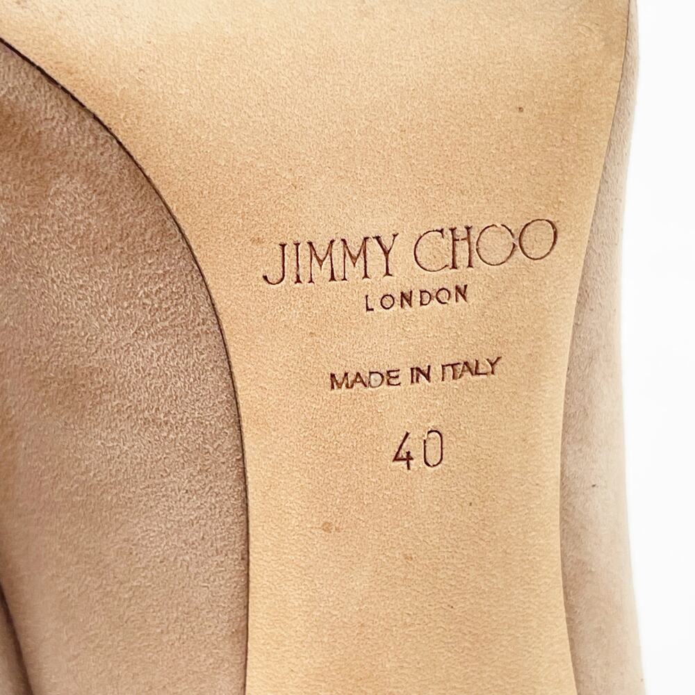 Jimmy Choo Beige Suede Lux 100 Crystal Vamp Pointed Toe Bootie Heels IT 40 - Picture 12 of 13